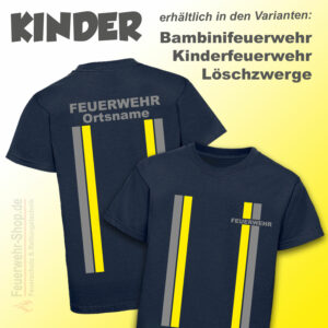 Kinderfeuerwehr Premium T-Shirt im Einsatzlook mit Ortsname