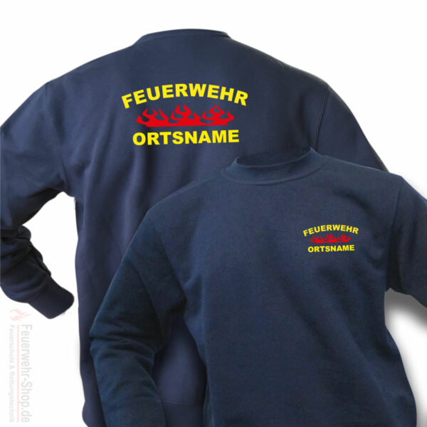 Feuerwehr Premium Pullover Rundlogo Flamme mit Ortsnamen