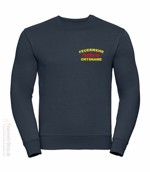 Feuerwehr Premium Pullover Rundlogo Flamme mit Ortsnamen