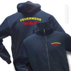 Feuerwehr Premium Kapuzen-Sweatjacke Rundlogo Flamme