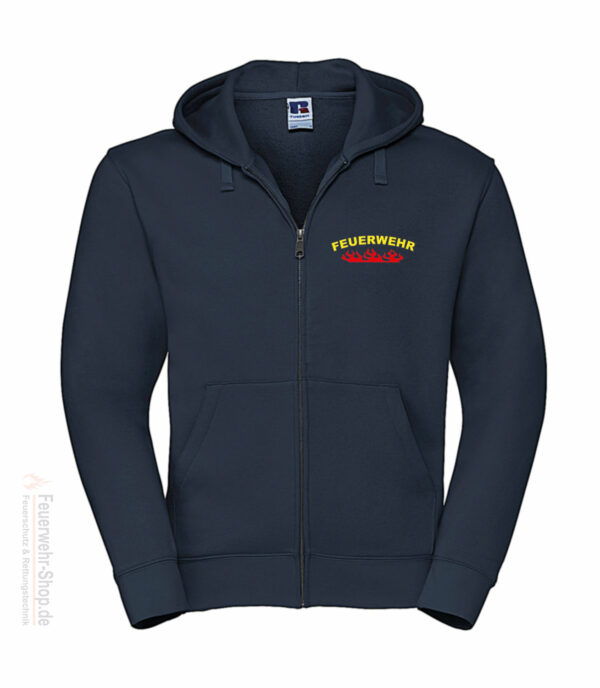 Feuerwehr Premium Kapuzen-Sweatjacke Rundlogo Flamme