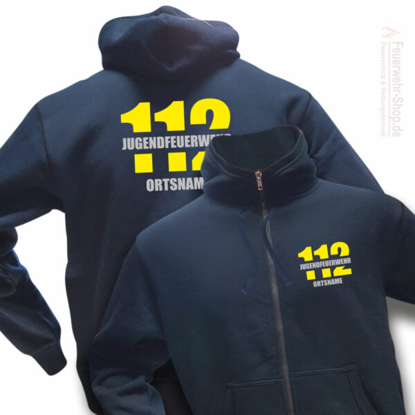 Jugendfeuerwehr Kapuzen-Sweatjacke Modell Firefighter II mit Ortsnamen