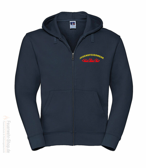 Jugendfeuerwehr Premium Kapuzen-Sweatjacke Rundlogo Flamme