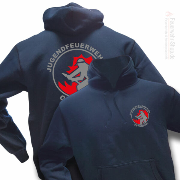 Jugendfeuerwehr Premium Kapuzen-Sweatshirt Firefighter I mit Ortsnamen
