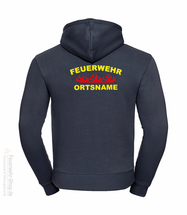 Feuerwehr Premium Kapuzen-Sweatshirt Rundlogo Flamme mit Ortsnamen