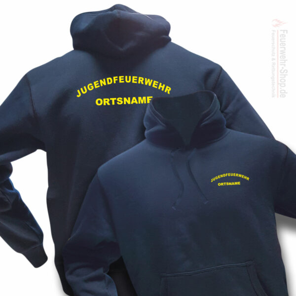 Jugendfeuerwehr Premium Kapuzen-Sweatshirt Rundlogo mit Ortsnamen