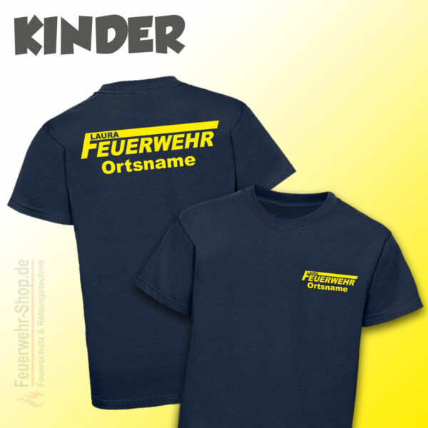 Kinderfeuerwehr T-Shirt Modell Name im Logo mit Ortsnamen