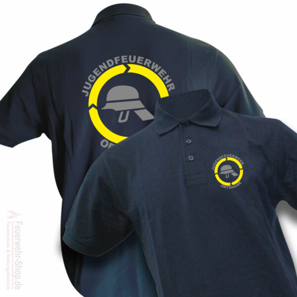 Jugendfeuerwehr Premium Poloshirt Helm mit Ortsnamen