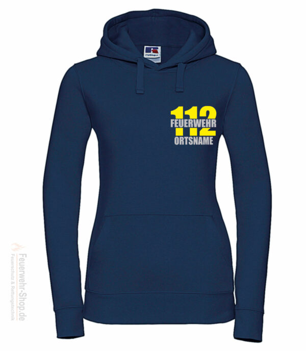 Feuerwehr Premium Damen Kapuzen-Sweatshirt Firefighter II mit Ortsnamen