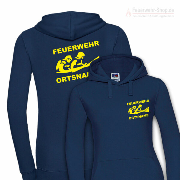 Feuerwehr Premium Damen Kapuzen-Sweatshirt Firefighter III mit Ortsnamen