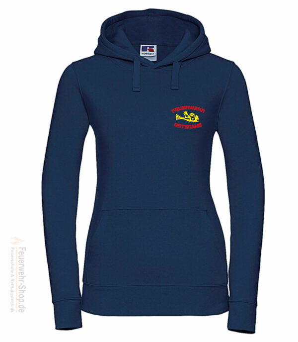 Feuerwehr Premium Damen Kapuzen-Sweatshirt Firefighter IV mit Ortsnamen