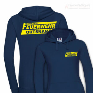 Feuerwehr Premium Damen Kapuzen-Sweatshirt Freiwillige Feuerwehr Logo mit Ortsname