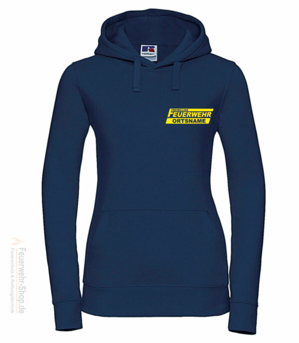 Feuerwehr Premium Damen Kapuzen-Sweatshirt Freiwillige Feuerwehr Logo mit Ortsname