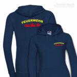 Feuerwehr Premium Damen Kapuzen-Sweatshirt Rundlogo Flamme