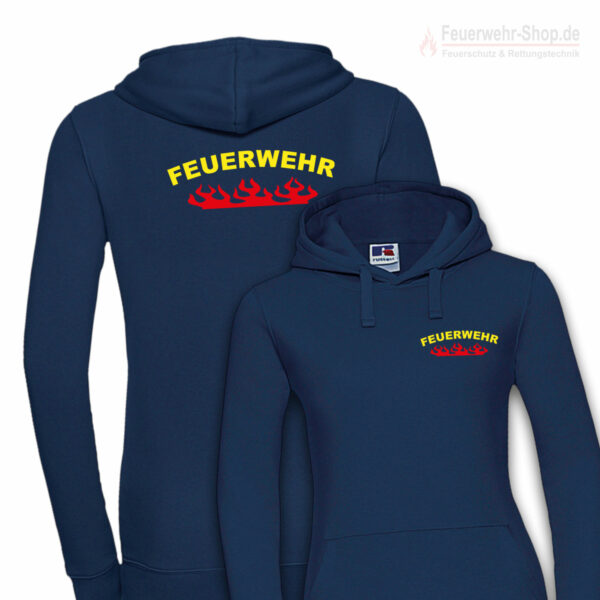 Feuerwehr Premium Damen Kapuzen-Sweatshirt Rundlogo Flamme