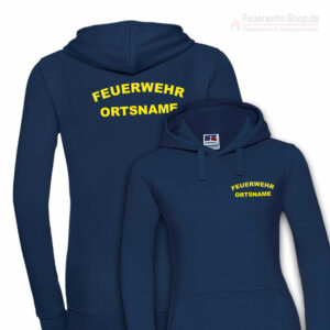 Feuerwehr Premium Damen Kapuzen-Sweatshirt Rundlogo mit Ortsnamen