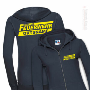 Feuerwehr Premium Damen Kapuzen-Sweatjacke Freiwillige Feuerwehr Logo mit Ortsname