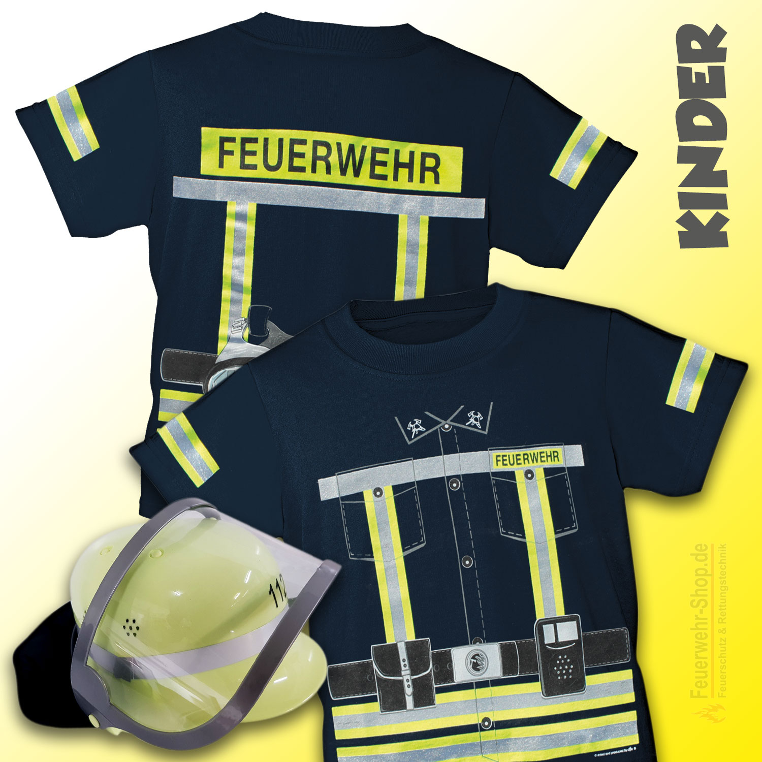 T-Shirt Feuerwehr beidseitig bedruckt neongelb FFW Premium FW40
