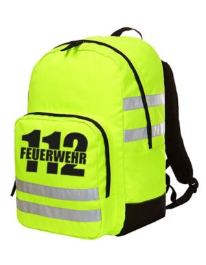 Rucksack Neongelb mit Reflexstreifen & Aufdruck Feuerwehr 112-0