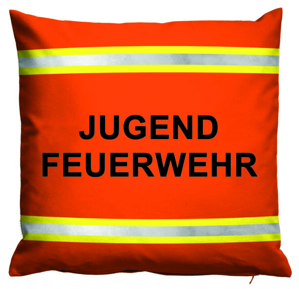 Kissen Jugendfeuerwehr im Einsatzlook (orange mit reflektierenden Streifen)