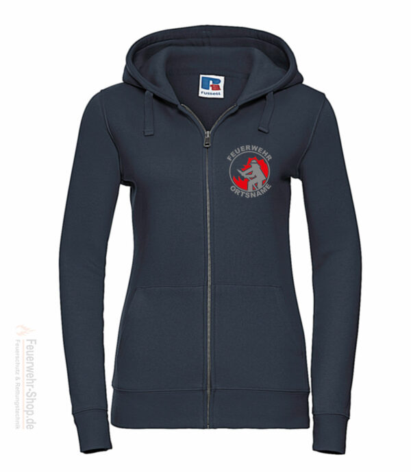 Feuerwehr Premium Damen Kapuzen-Sweatjacke Firefighter I mit Ortsnamen