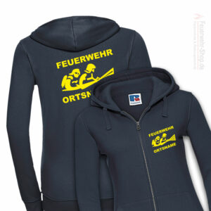 Feuerwehr Premium Damen Kapuzen-Sweatjacke Firefighter III mit Ortsname