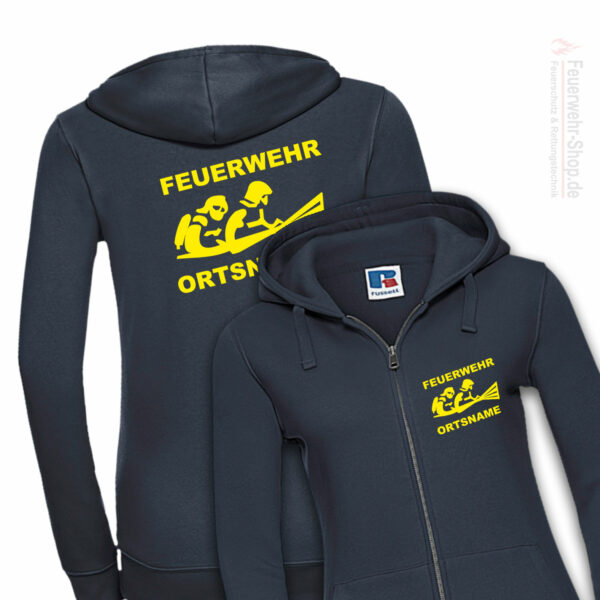 Feuerwehr Premium Damen Kapuzen-Sweatjacke Firefighter III mit Ortsname