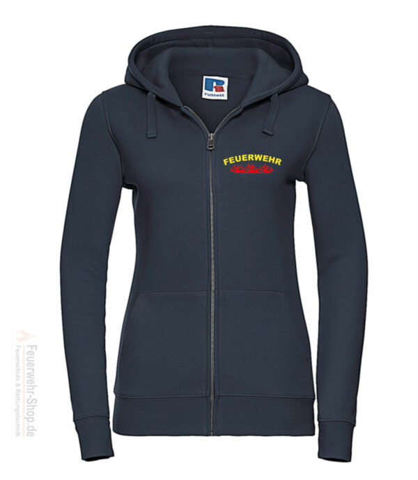 Feuerwehr Premium Damen Kapuzen-Sweatjacke Rundlogo Flamme