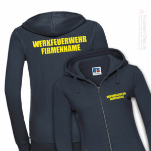 Feuerwehr Premium Damen Kapuzen-Sweatjacke Werkfeuerwehr II mit Firmenname