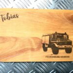 Frühstücksbrettchen Feuerwehr + Ortsname Personalisiert ca. 23x14,5cm, Holz