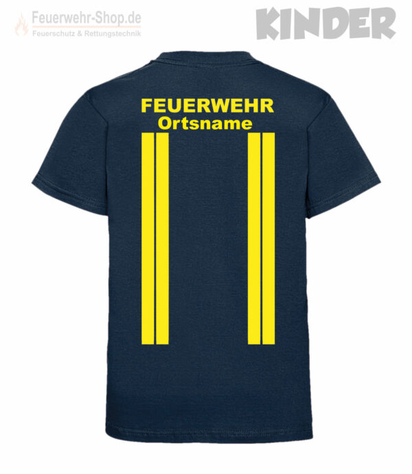 Kinderfeuerwehr Premium T-Shirt im Einsatzlook gelb mit Ortsname