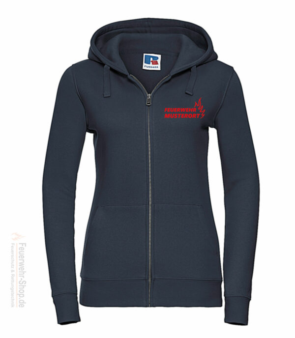 Feuerwehr Premium Damen Kapuzen-Sweatjacke Basis Flamme mit Ortsname