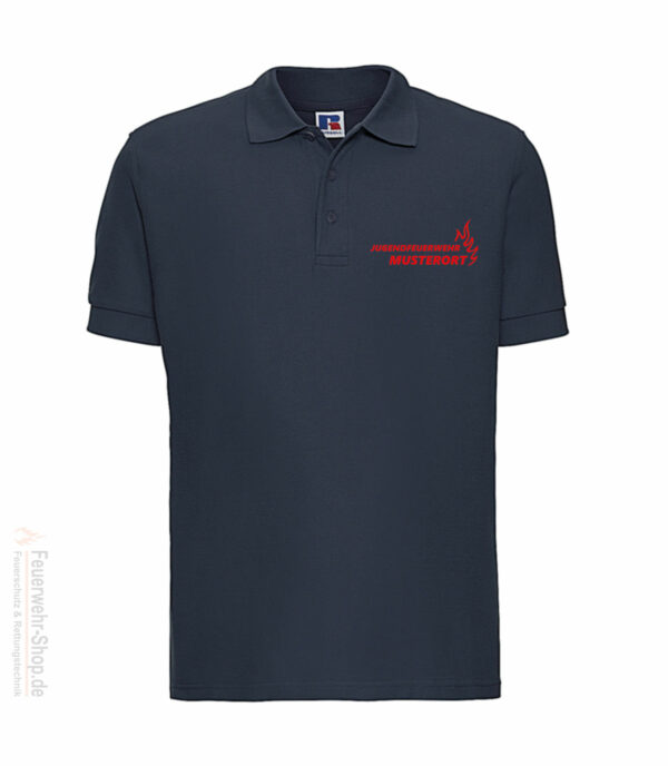 Jugendfeuerwehr Premium Poloshirt Basis Flamme mit Ortsnamen