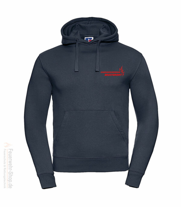 Jugendfeuerwehr Premium Kapuzen-Sweatshirt Basis Flamme mit Ortsname