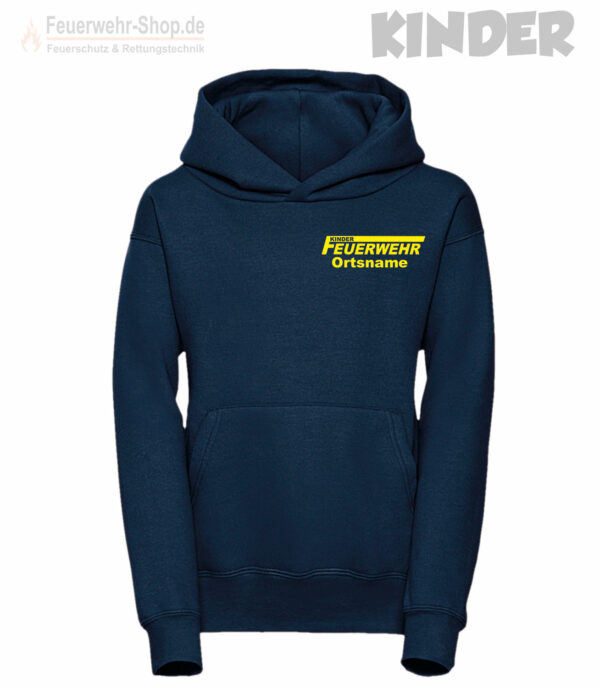 Kinderfeuerwehr Premium Kapuzen-Sweatshirt Logo mit Ortsname