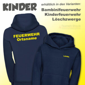 Kinderfeuerwehr Premium Kapuzen-Sweatshirt Basis mit Name und Ortsname