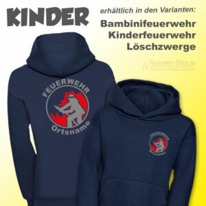 Kinderfeuerwehr Premium Kapuzen-Sweatshirt Firefighter I mit Ortsname