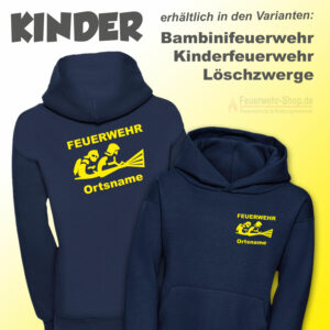 Kinderfeuerwehr Premium Kapuzen-Sweatshirt Firefighter III mit Ortsname