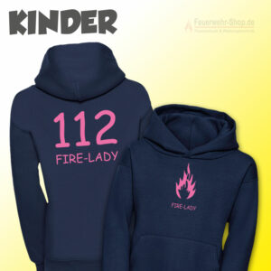 Kinderfeuerwehr Premium Kapuzen-Sweatshirt Logo "Firelady"