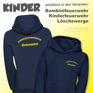 Kinderfeuerwehr Premium Kapuzen-Sweatshirt Rundlogo mit Ortsname