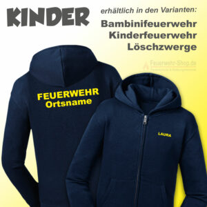 Kinderfeuerwehr Premium Kapuzenjacke Basis mit Name und Ortsname