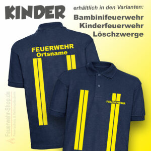 Kinderfeuerwehr Premium Poloshirt im Einsatzlook gelb mit Ortsname