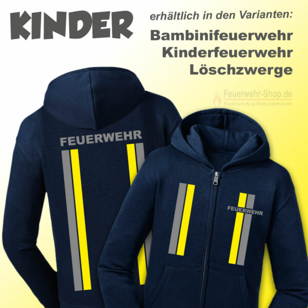 Kinderfeuerwehr Premium Kapuzenjacke im Einsatzlook silber/gelb