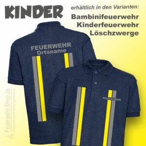 Kinderfeuerwehr Premium Poloshirt im Einsatzlook silber/gelb mit Ortsname