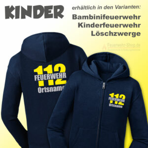 Kinderfeuerwehr Premium Kapuzenjacke Firefighter II mit Ortsname