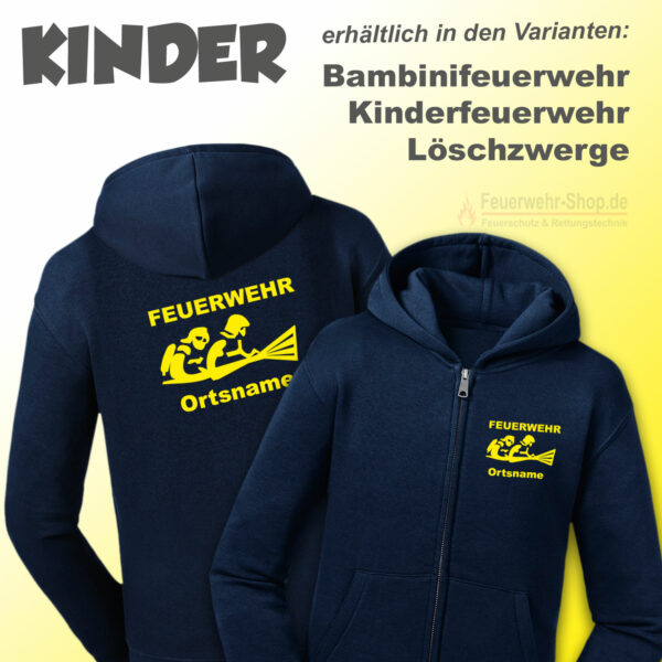 Kinderfeuerwehr Premium Kapuzenjacke Firefighter III mit Ortsname