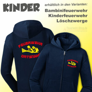 Kinderfeuerwehr Premium Kapuzenjacke Firefighter IV mit Ortsname