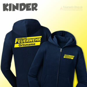 Freiwillige Kinderfeuerwehr Premium Kapuzenjacke Logo mit Ortsname