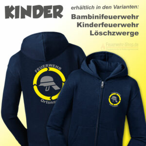 Kinderfeuerwehr Premium Kapuzenjacke Helm mit Ortsname