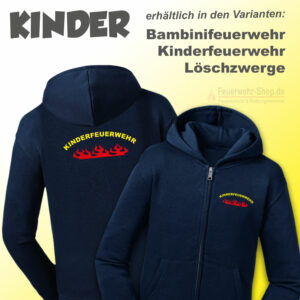 Kinderfeuerwehr Premium Kapuzenjacke Rundlogo und Flamme